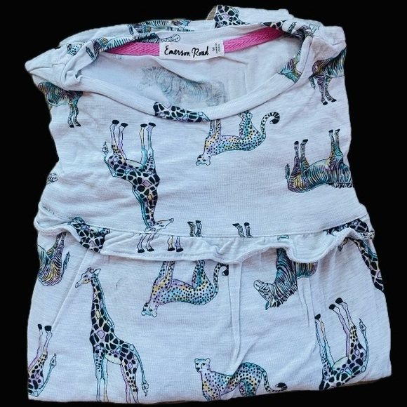 EMERSON ROAD | M | NYC Safari Animal Giraffe Print Ruffle Pajama Stretch NWOT - Picture 1 of 6